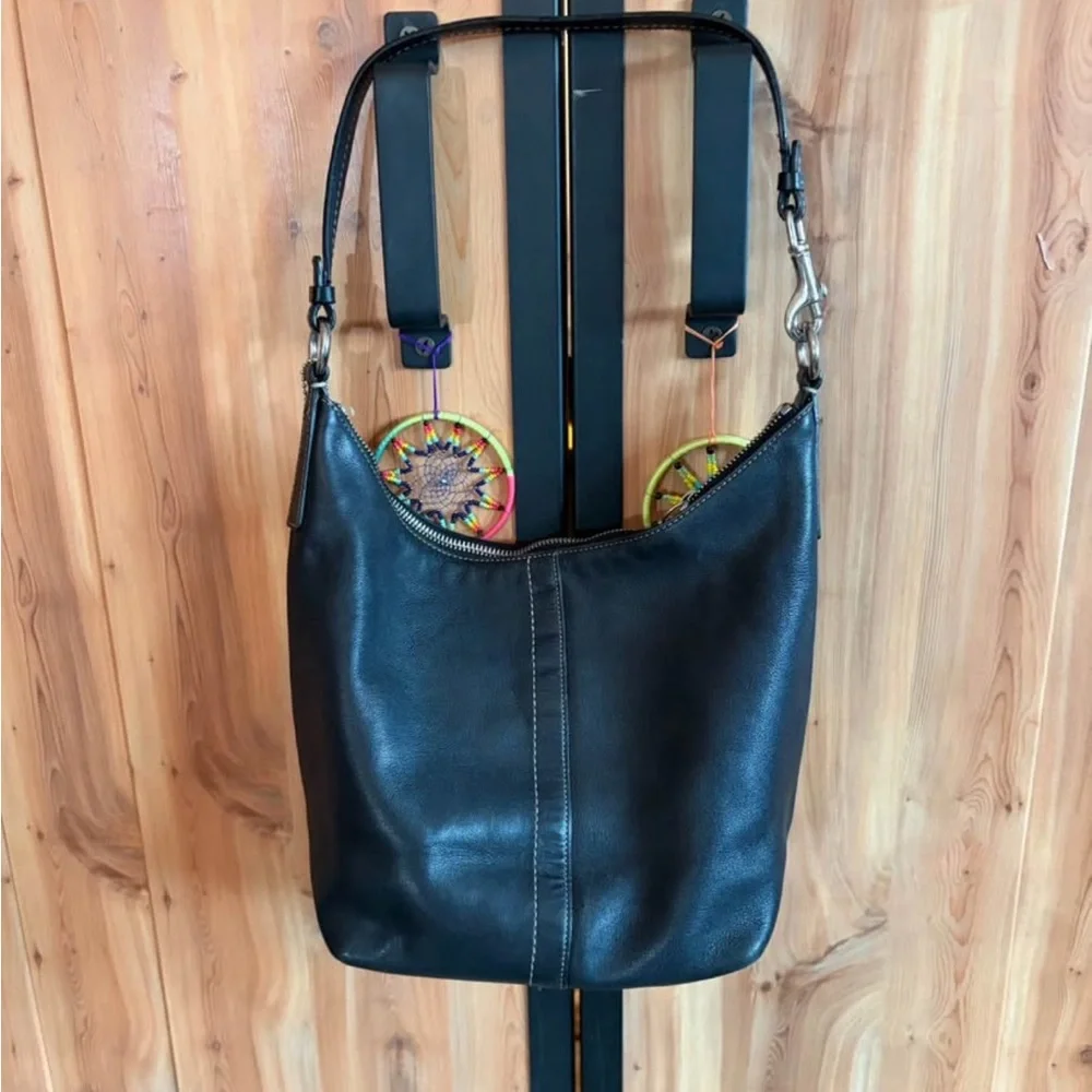 Coach Black Leather Shoulder Hobo Bag - Picture 1 of 5